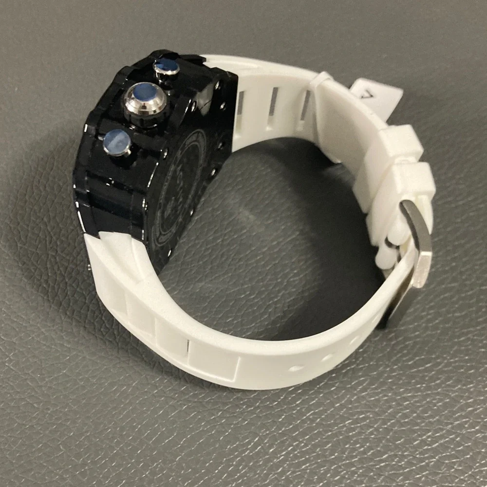 Activa Watch w/ Skeleton Dial 44.3mm, White strap black face (ACW2305-018)
